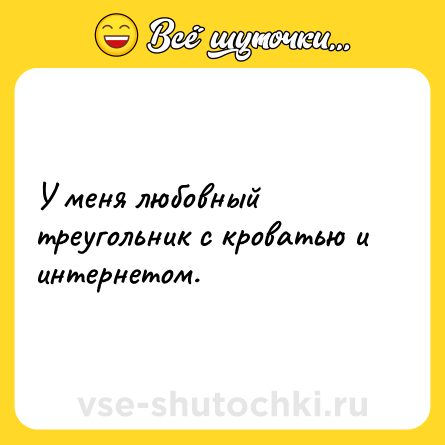 Шутка: У меня любовный треугольник с кроватью и интернетом.