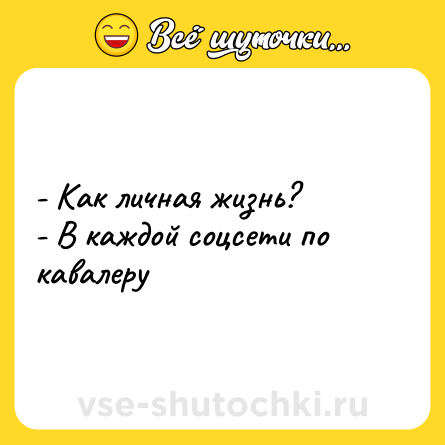 Шутка: - Как личная жизнь?<br>- В каждой соцсети по кавалеру