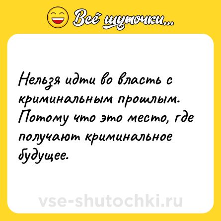 Шутка: Нельзя идти во власть с криминальным прошлым. Потому что это место, где получают криминальное будущее.