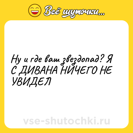 Шутка: Ну и где ваш звездопад? Я С ДИВАНА НИЧЕГО НЕ УВИДЕЛ