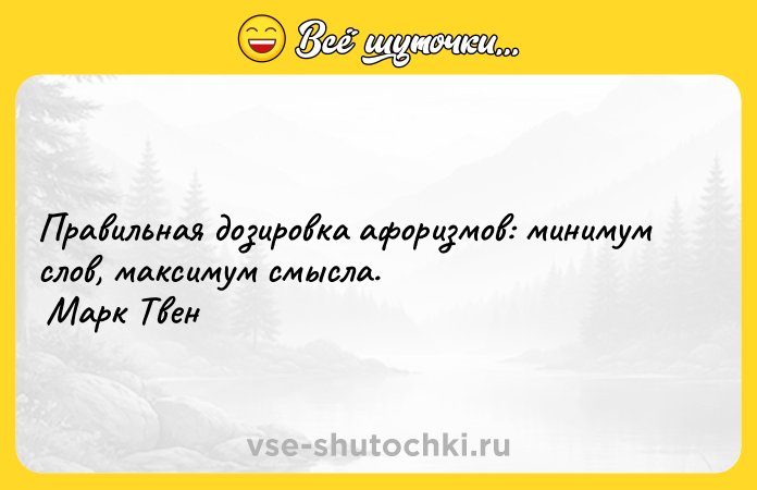 Цитата: Правильная дозировка афоризмов: минимум слов, максимум смысла. Марк Твен