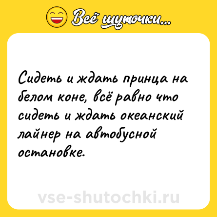 Шутка: Сидеть и ждать принца на белом коне, всё равно что сидеть и ждать океанский лайнер на автобусной остановке.