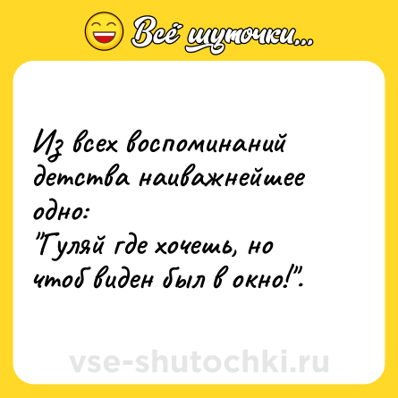Шутка: Из всех воспоминаний детства наиважнейшее одно:<br>