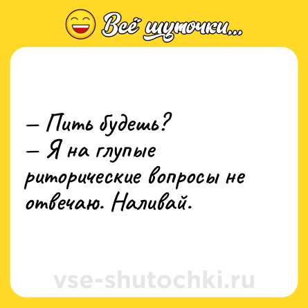 Шутка: — Пить будешь? <br>— Я на глупые риторические вопросы не отвечаю. Наливай.