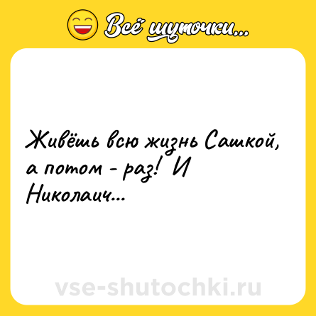 Шутка: Живёшь всю жизнь Сашкой, а потом - раз!  И Николаич...