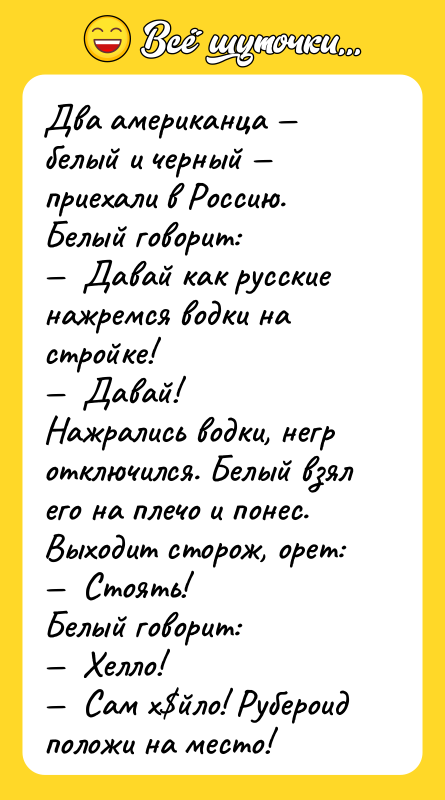 Два американца белый и черный приехали в Россию.