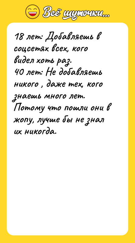 18 лет: Добавляешь в соцсетях всех, кого видел хоть раз.