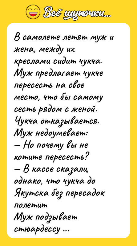 В самолете летят муж и жена, между их креслами сидит