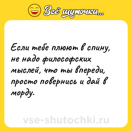 Шутка: Если тебе плюют в спину, не надо философских мыслей, что ты впереди, просто повернись и дай в морду.