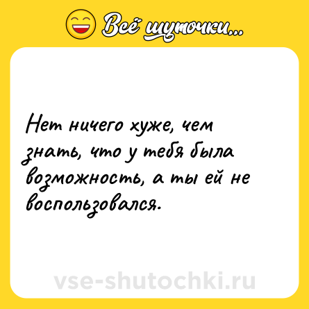 Шутка: Нет ничего хуже, чем знать, что у тебя была возможность, а ты ей не воспользовался.