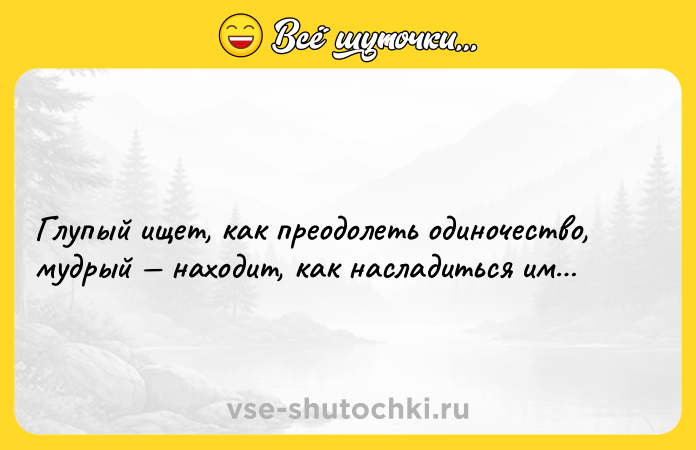 Цитата: Глупый ищет, как преодолеть одиночество, мудрый находит, как насладиться им