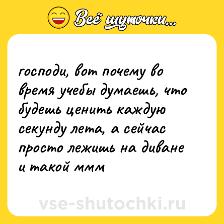 Шутка: господи, вот почему во время учебы думаешь, что будешь ценить каждую секунду лета, а сейчас просто лежишь на диване и такой ммм
