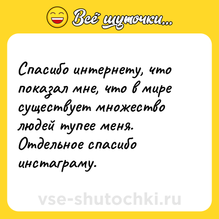 Шутка: Спасибо интернету, что показал мне, что в мире существует множество людей тупее меня. Отдельное спасибо инстаграму.