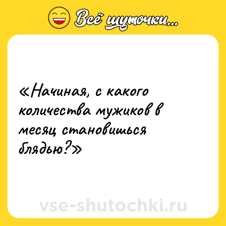 Шутка: «Начиная, с какого количества мужиков в месяц становишься блядью?»