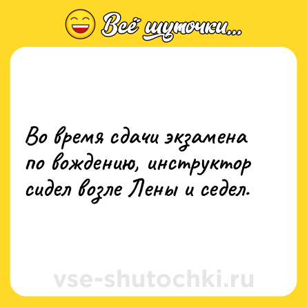 Шутка: Во время сдачи экзамена по вождению, инструктор сидел возле Лены и седел.