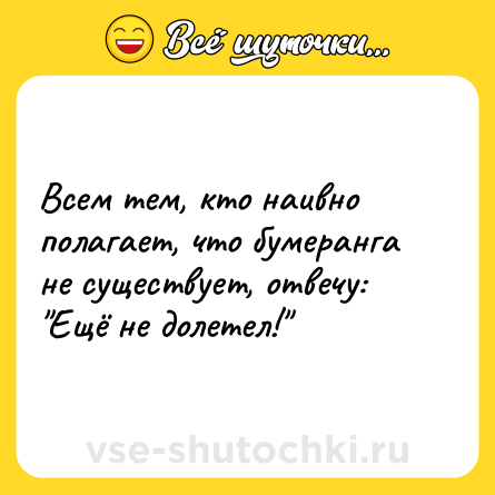 Шутка: Всем тем, кто наивно полагает, что бумеранга не существует, отвечу: 