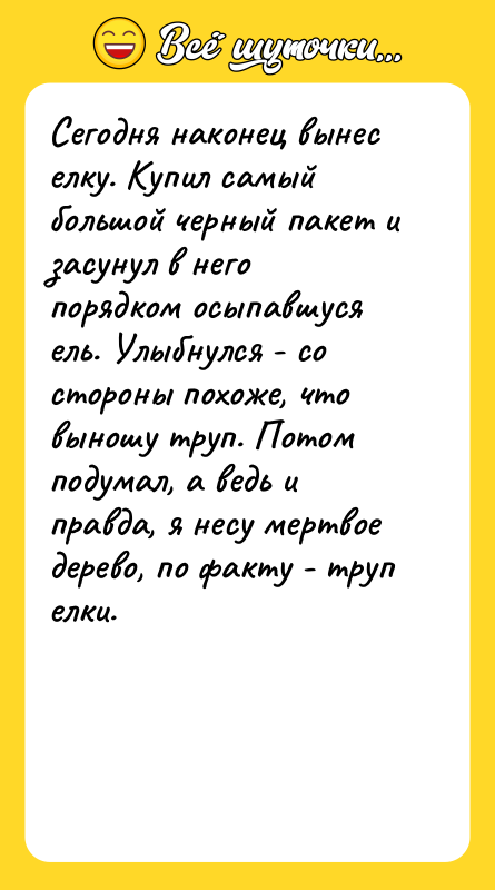 Сегодня наконец вынес елку. Купил самый большой черный пакет и