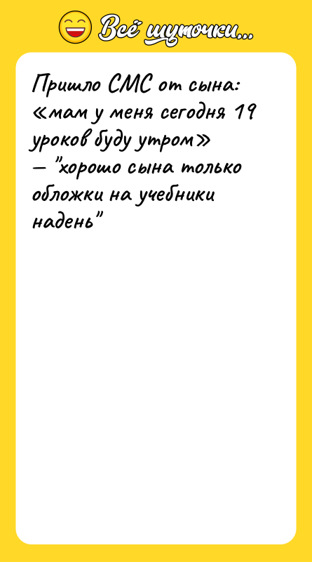 Пришло СМС от сына: «мам у меня сегодня 19 уроков