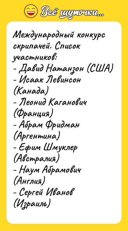 Международный конкурс скрипачей. Список участников:  - Давид Натанзон (США)