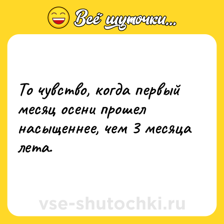 Шутка: То чувство, когда первый месяц осени прошел насыщеннее, чем 3 месяца лета.