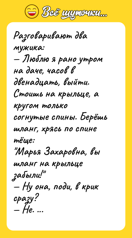 Разговаривают два мужика: Люблю я рано утром на даче, часов
