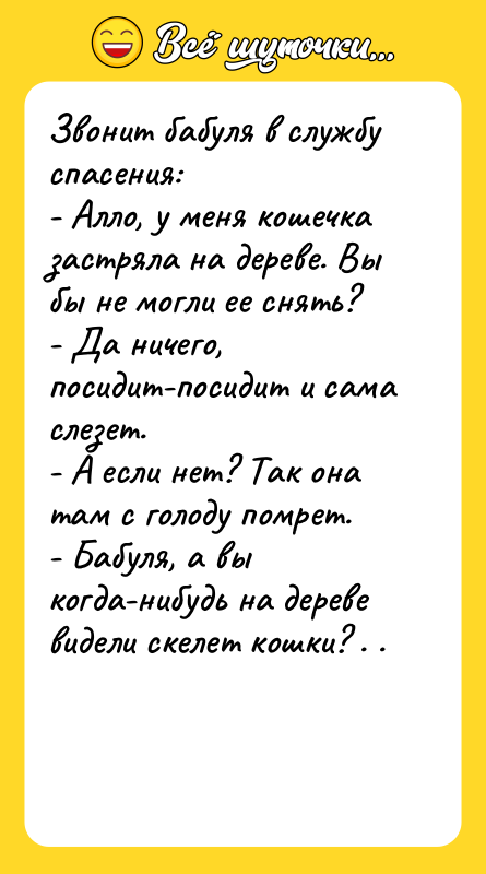 Звонит бабуля в службу спасения: - Алло, у меня кошечка