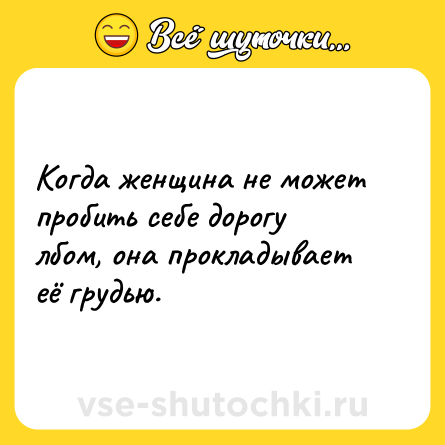 Шутка: Когда женщина не может пробить себе дорогу лбом, она прокладывает её грудью.