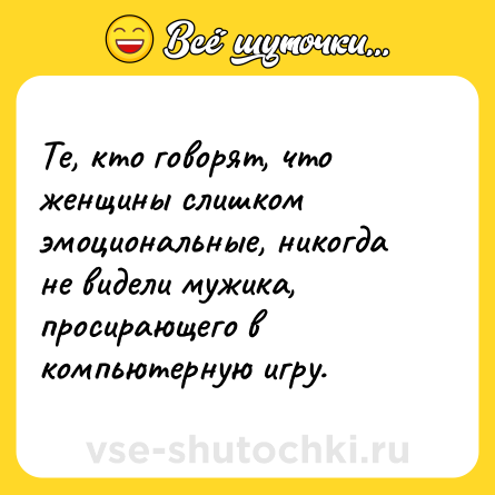Шутка: Те, кто говорят, что женщины слишком эмоциональные, никогда не видели мужика, просирающего в компьютерную игру.