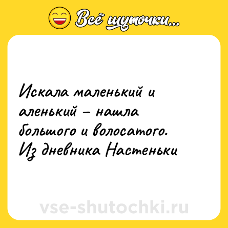 Шутка: Искала маленький и аленький – нашла большого и волосатого. Из дневника Настеньки