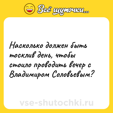 Шутка: Насколько должен быть тосклив день, чтобы стоило проводить вечер с Владимиром Соловьевым?