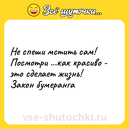 Шутка: Не спеши мстить сам! Посмотри ...как красиво - это сделает жизнь! <br>Закон бумеранга