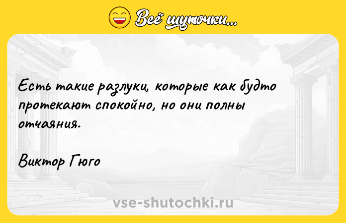 Цитата: Есть такие разлуки, которые как будто протекают спокойно, но они полны отчаяния.Виктор Гюго