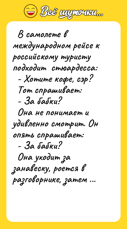   В самолете в международном рейсе к российскому туристу