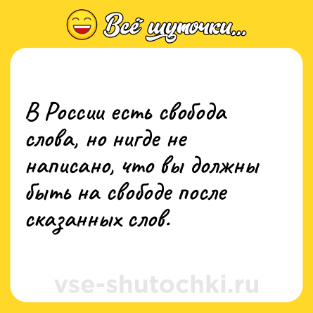 Шутка: В России есть свобода слова, но нигде не написано, что вы должны быть на свободе после сказанных слов.