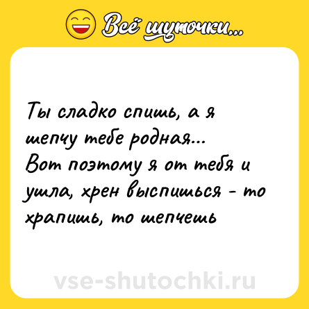 Шутка: Ты сладко спишь, а я шепчу тебе родная…<br>Вот поэтому я от тебя и ушла, хрен выспишься - то храпишь, то шепчешь