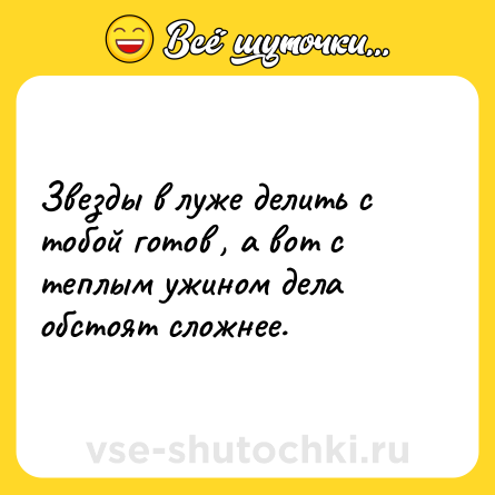 Шутка: Звезды в луже делить с тобой готов , а вот с теплым ужином дела обстоят сложнее.