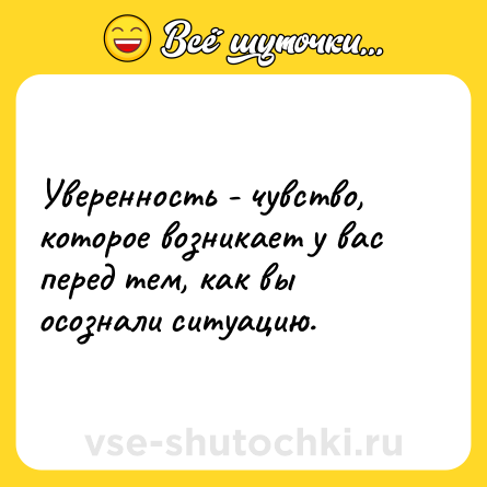 Шутка: Уверенность - чувство, которое возникает у вас перед тем, как вы осознали ситуацию.