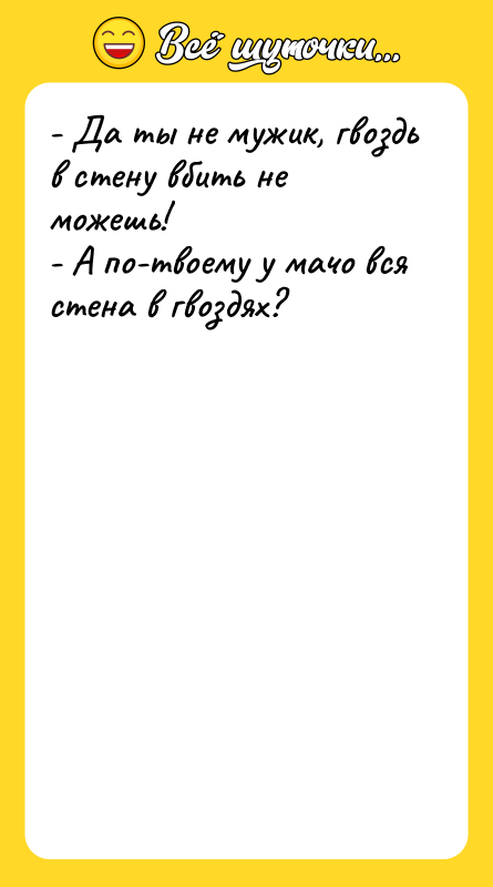 - Да ты не мужик, гвоздь в стену вбить не