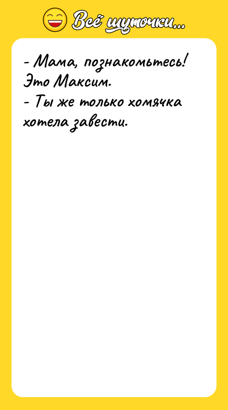 - Мама, познакомьтесь! Это Максим. - Ты же только хомячка