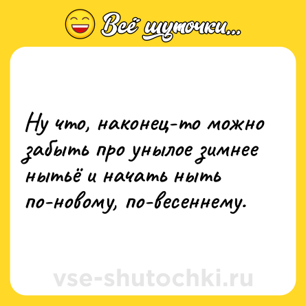 Шутка: Ну что, наконец-то можно забыть про унылое зимнее нытьё и начать ныть по-новому, по-весеннему.