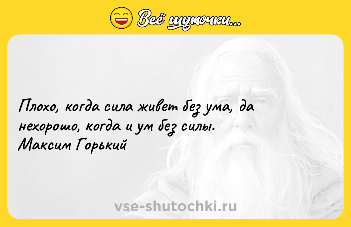 Цитата: Плохо, когда сила живет без ума, да нехорошо, когда и ум без силы. Максим Горький