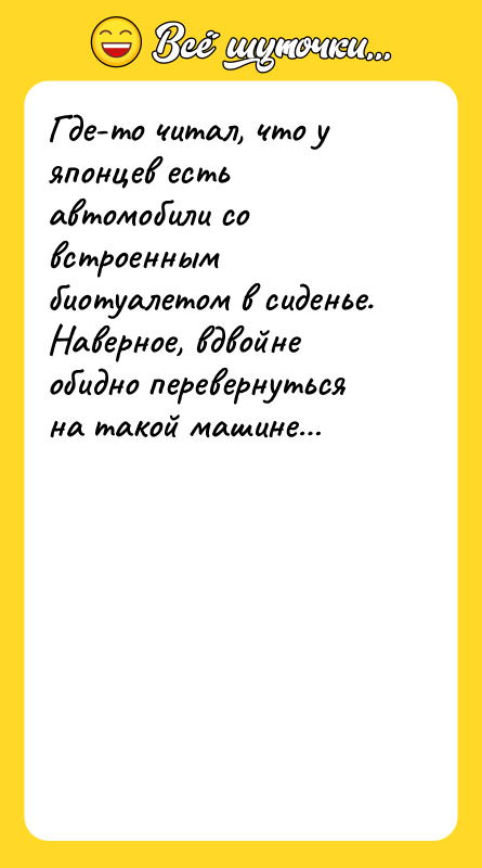 Где-то читал, что у японцев есть автомобили со встроенным биотуалетом