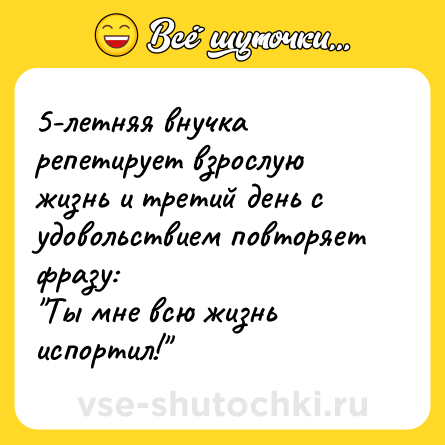 Шутка: 5-летняя внучка репетирует взрослую жизнь и третий день с удовольствием повторяет фразу:<br>