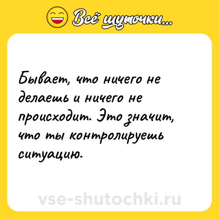 Шутка: Бывает, что ничего не делаешь и ничего не происходит. Это значит, что ты контролируешь ситуацию.