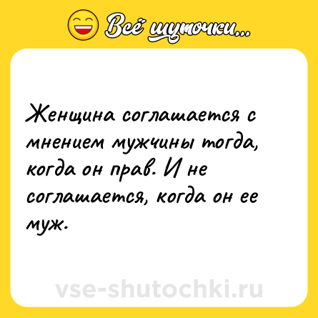 Шутка: Женщина соглашается с мнением мужчины тогда, когда он прав. И не соглашается, когда он ее муж.