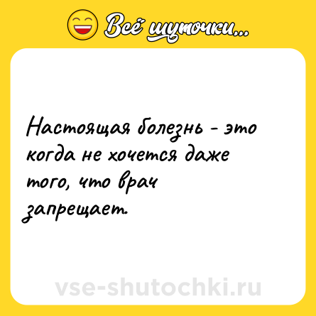 Шутка: Настоящая болезнь - это когда не хочется даже того, что врач запрещает.