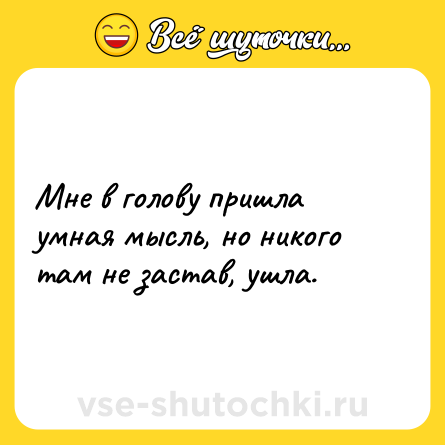 Шутка: Мне в голову пришла умная мысль, но никого там не застав, ушла.