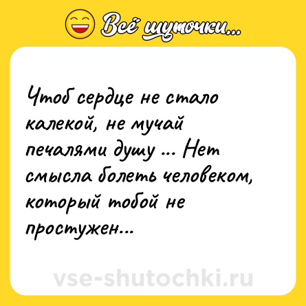Шутка: Чтоб сердце не стало калекой, не мучай печалями душу ... Нет смысла болеть человеком, который тобой не простужен...