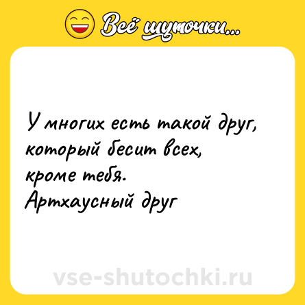 Шутка: У многих есть такой друг, который бесит всех, кроме тебя. <br>Артхаусный друг