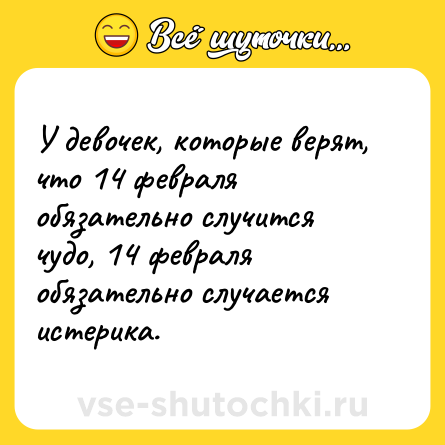 Шутка: У девочек, которые верят, что 14 февраля обязательно случится чудо, 14 февраля обязательно случается истерика.